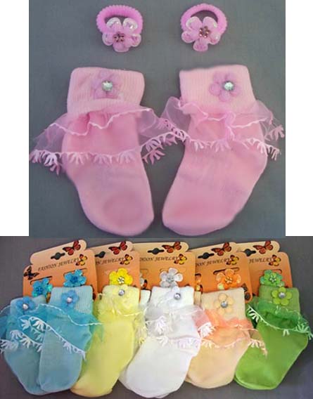 BABY Frilly SOCKS With Matching Hairclips ( # TC6300)