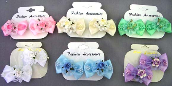 Girls 2Pc Mini Hairbows With BEADS & Rosettes