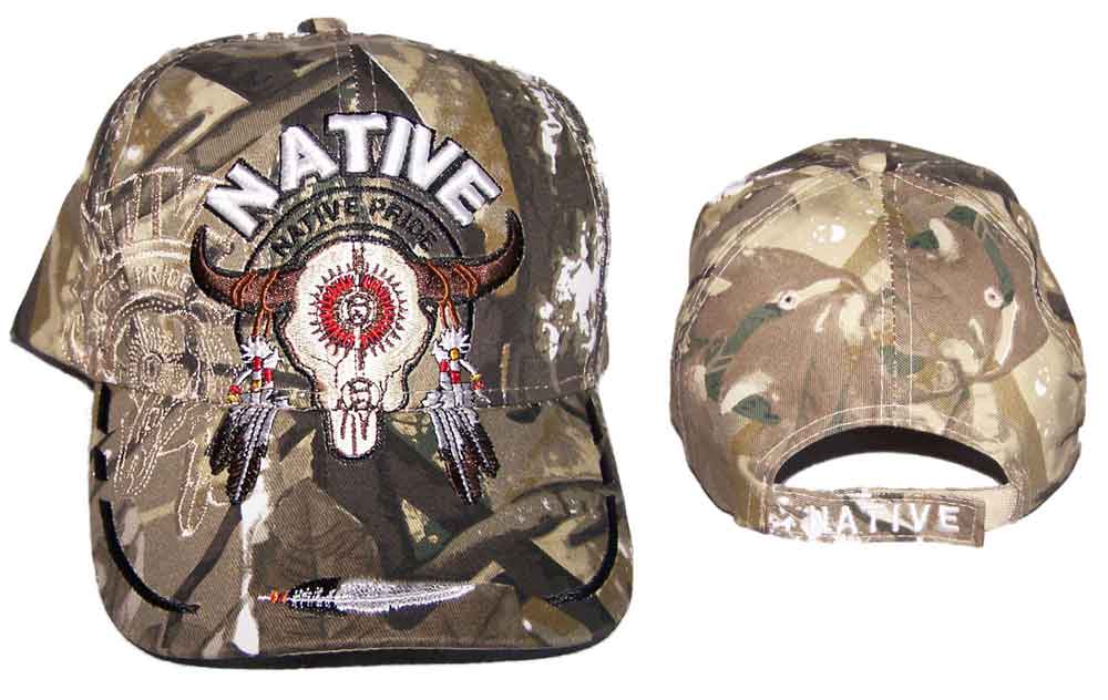 Bull Head Ntive Pride BASEBALL Caps Embroidered - Camo Color