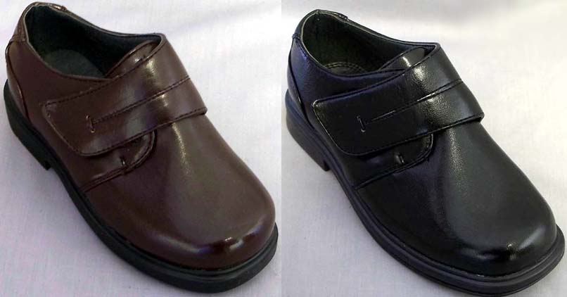 Boys Brown Dress SHOES With Velcro - Sizes: 5  - 10  ( # K-12502)