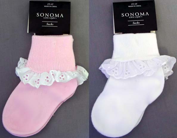 ''Sonoma'' Girls SOCKS With Lace - (Sizes: 2T-4T)