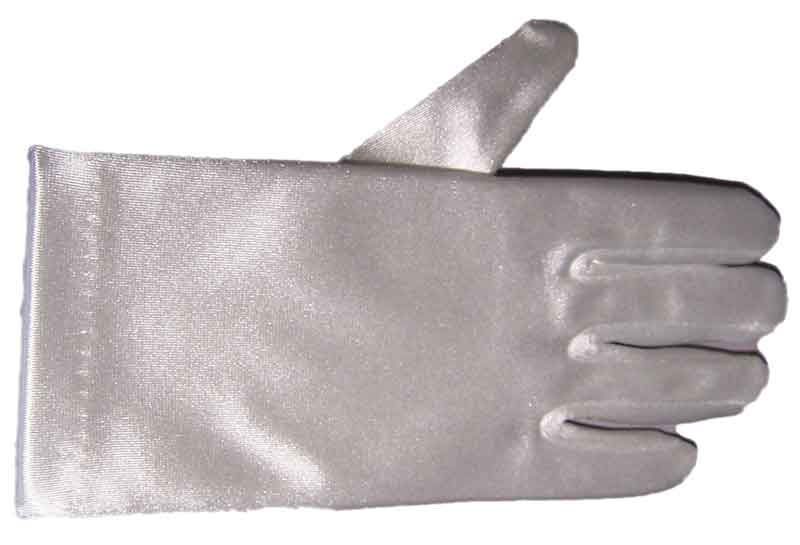 Girl's White Satin GLOVES - Wrist Length - White Color Size: 0-3