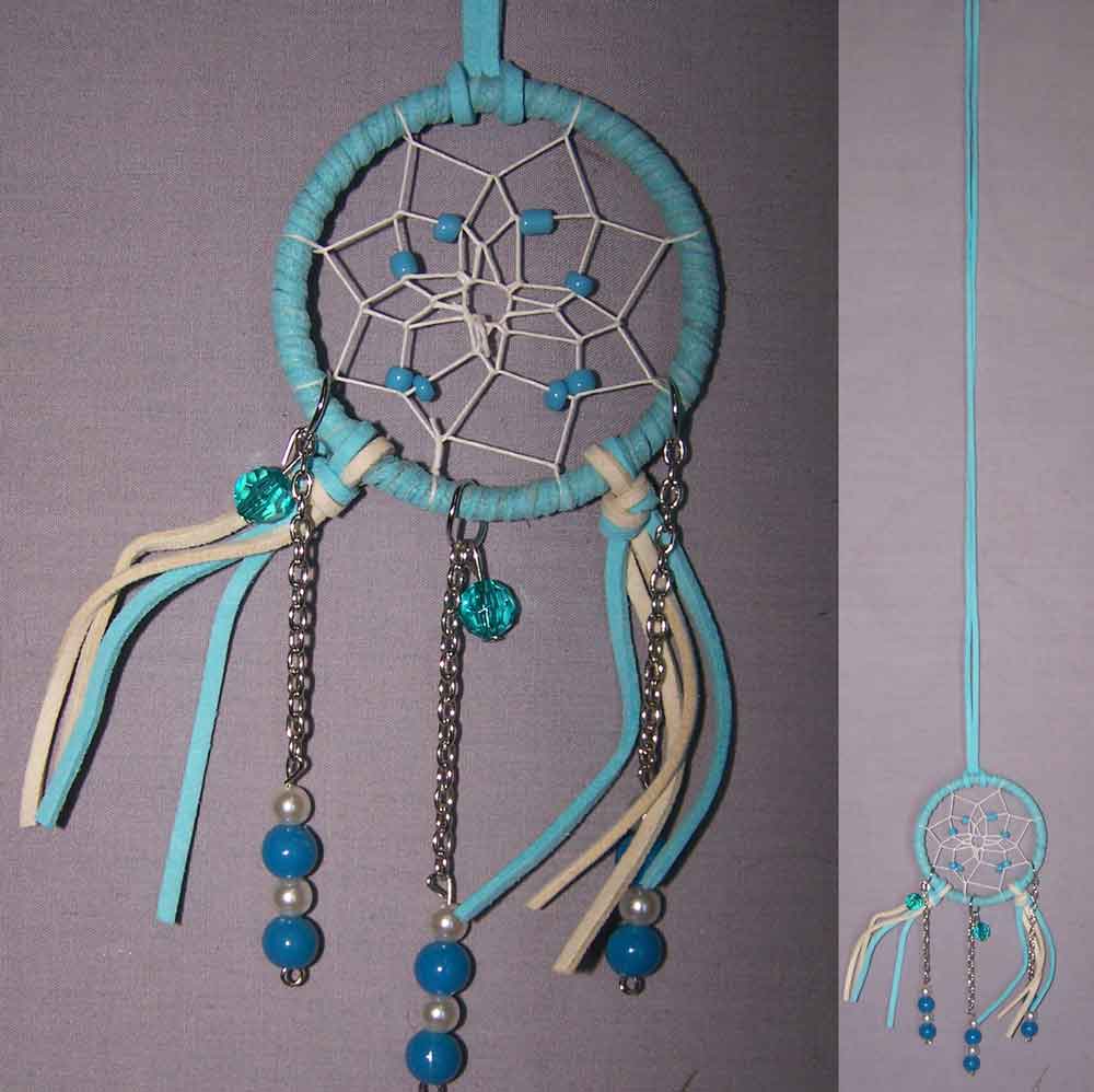 Hand Made Dream Catcher NECKLACEs Blue Color - Diameter 2.5''