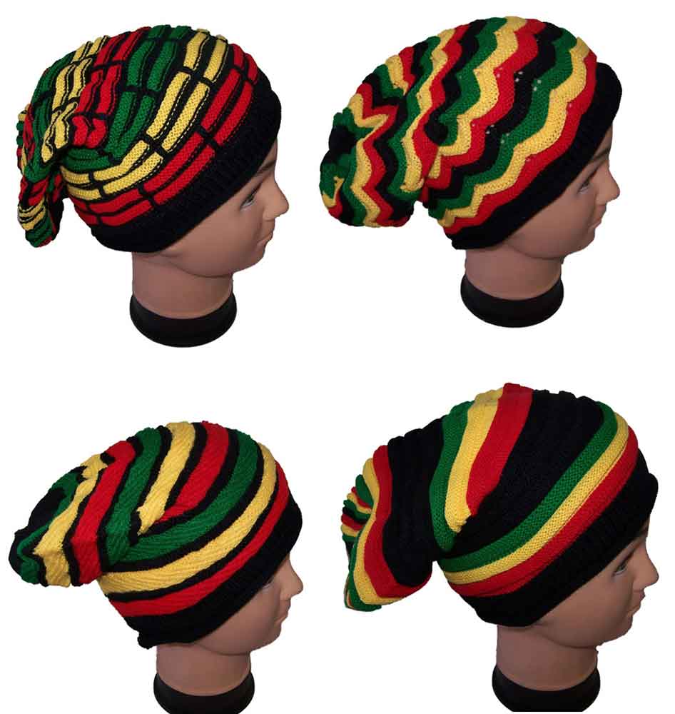 RASTA Reggae Knitted Beanies or Winter Caps Hats - 6 Asstd Styles
