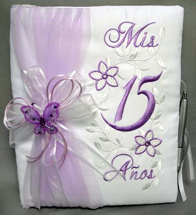 ''Quincenera'' Embroidered Guestbook With Butterfly