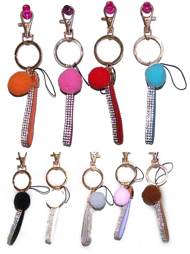 Key Chains Key RINGS  Pom Pom With Rhinestones