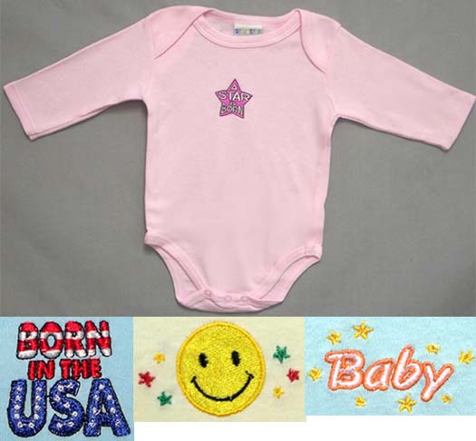 ''Hello Kids'' Long Slvs Embroidered Onesies -  ( # 997401)