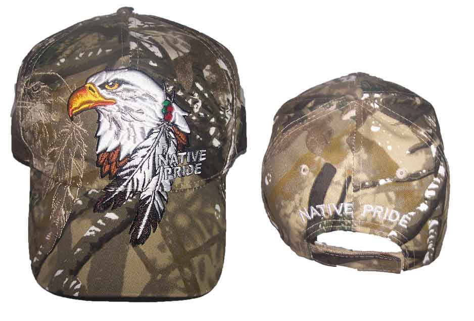 EAGLE & Feathers Native Pride  Embroidered Baseball Caps - Camo