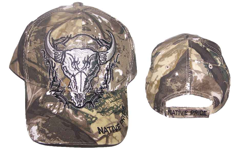 Native Pride  BASEBALL CAPs Hats Embroidered - Bulls Skull- Camo