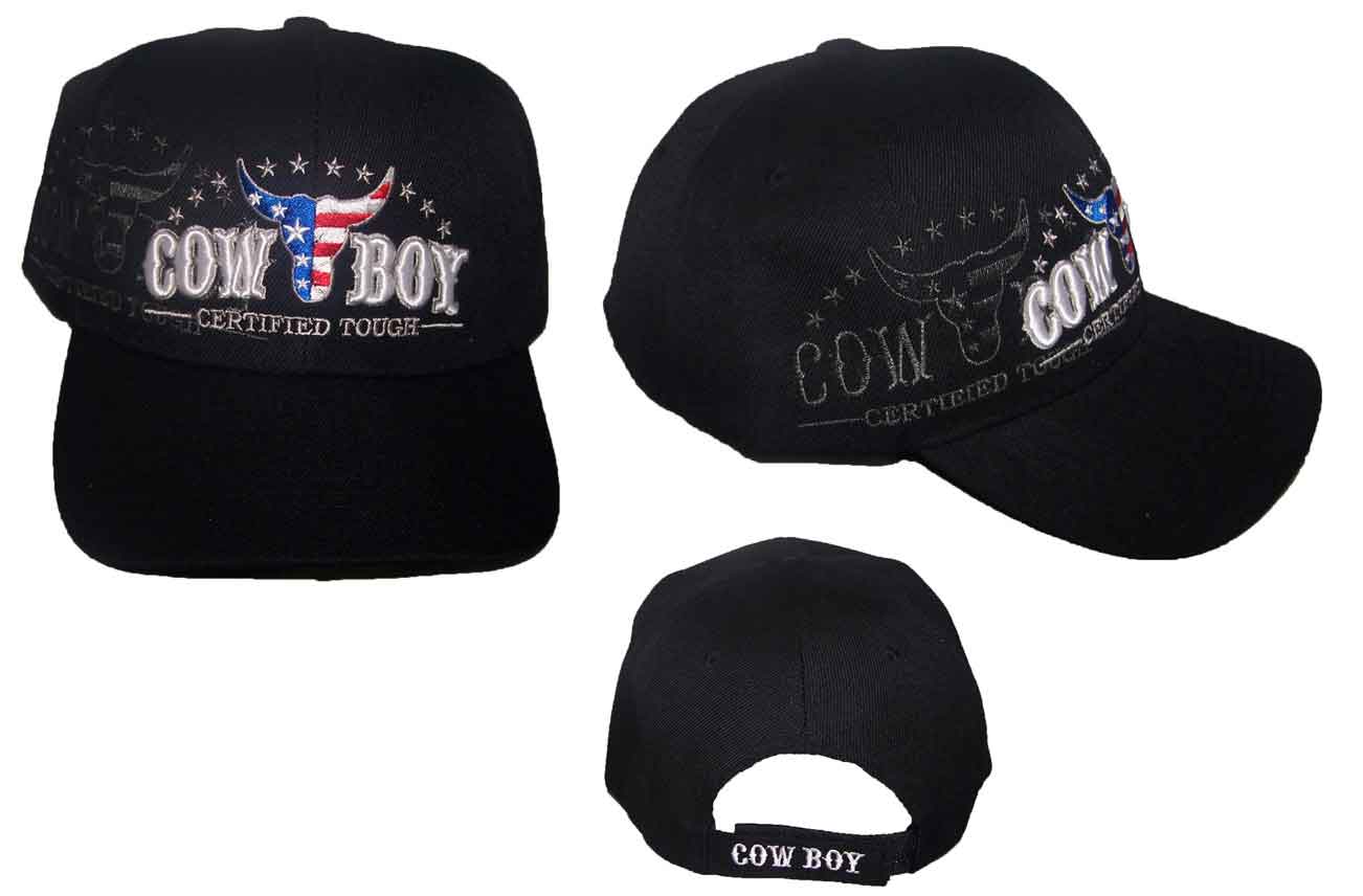 Cow Boy Certified Tough Rodeo Embroidered BASEBALL Caps - Navy