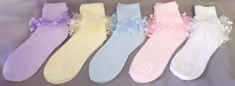 SOCKS Girls Frilly SOCKS With Butterfly Lace - In Color