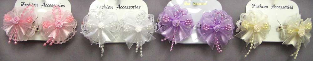 Girls 2Pc Mini Hairbows - With Lace & BEADS