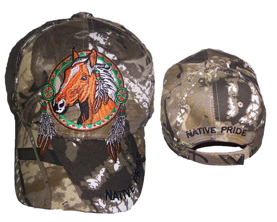 Horse & Medicine Wheel  Native Pride   Baseball CAPS - Camo Color