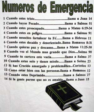 Spanish Christian T SHIRT ....... Numeros De Emergencia
