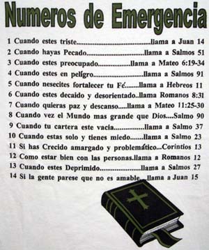 Spanish Christian T Shirt ....... Numeros De Emergencia