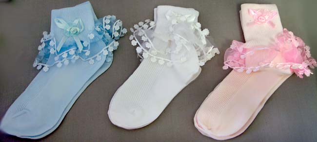 Girls Frilly/Fancy Socks With FLOWER Lace - In Color  ( # M-1087)