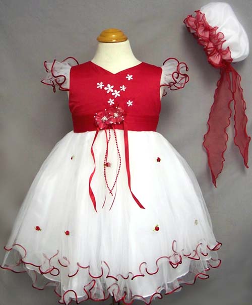 Girls Embroidered Pageant  Dress With HAT - Red