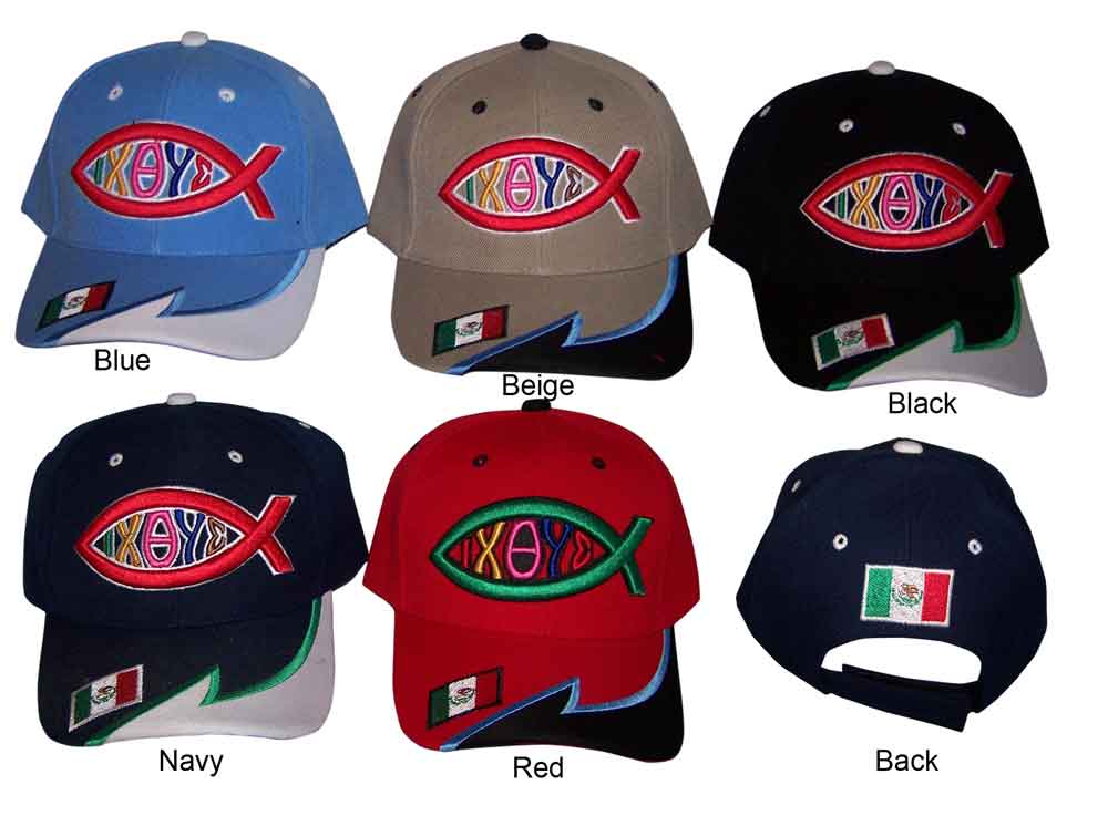 Jesus Fish Mexican Flag Hispanic Christian Catholic Baseball Caps