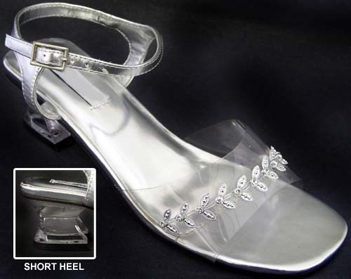 Womens Low Heels  Clear Evening SHOES With Rhinestones