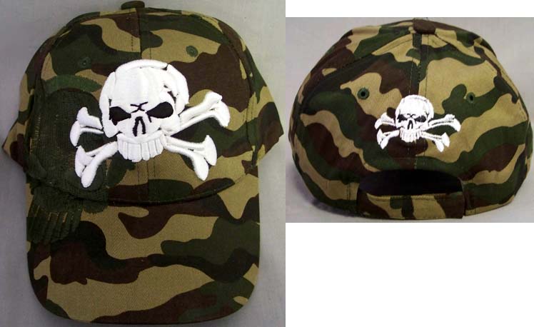 ''Skull'' BASEBALL CAPs  Embroidered Green Camo Color