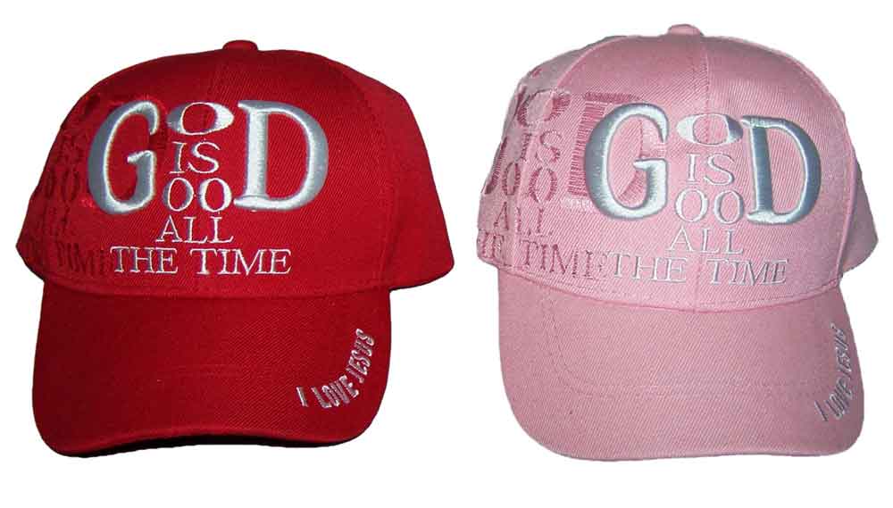 God Is Good All The Time.....Embroidered BASEBALL Caps - Red