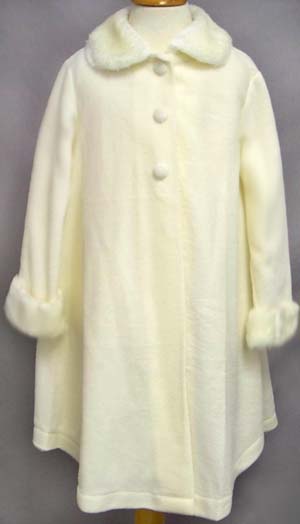 Girls Long Faux Fur COAT - Sizes: 1 Thru 14 (Ivory Color)