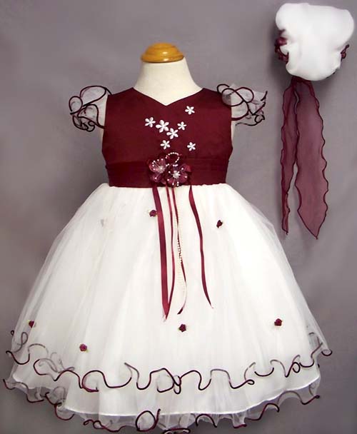 Girls Embroidered Pageant  Dress With HAT - Burgundy