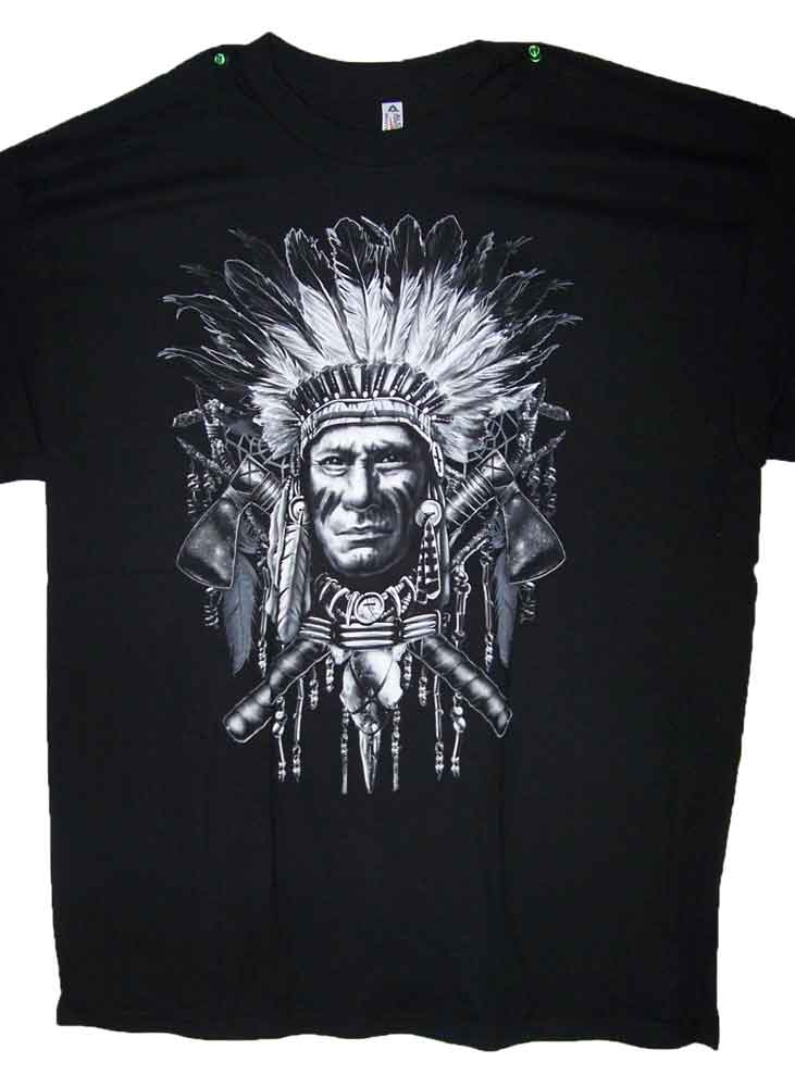 Native Pride US  Screen Printed Cotton T-SHIRTs -  Indian Chief