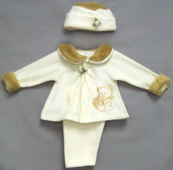 Girls 3Pc Embroidered Polar Fleece Sets - Teddy BEAR (Infants)