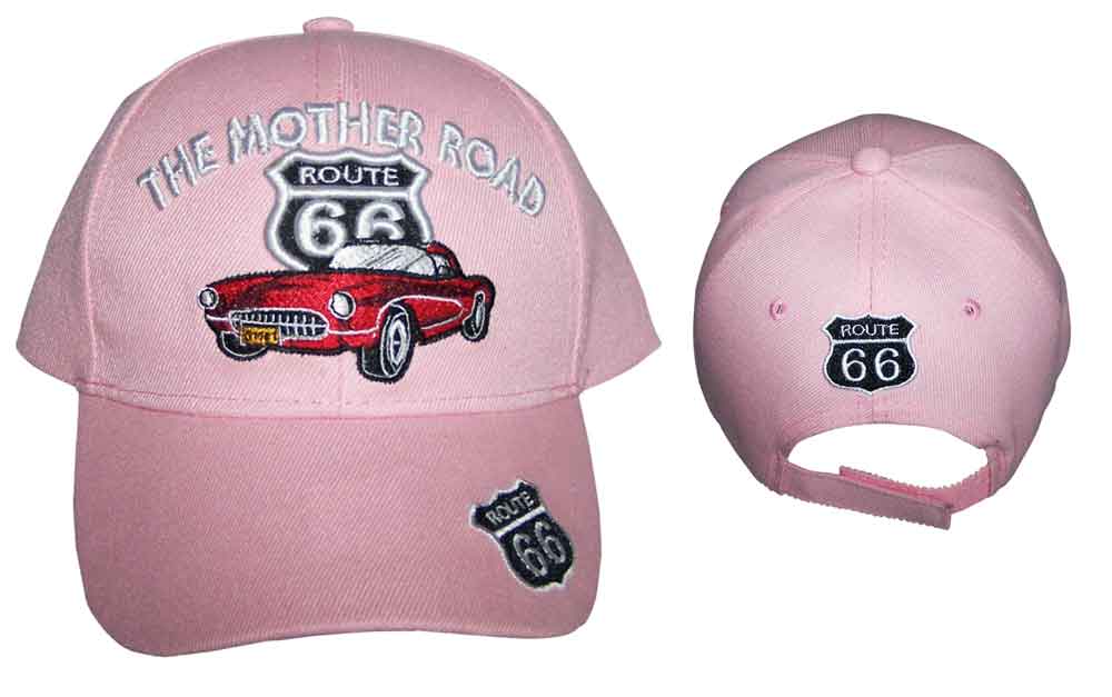 ROUTE 66 Car Embroidered Baseball  Caps  Red Sports Car - Pink