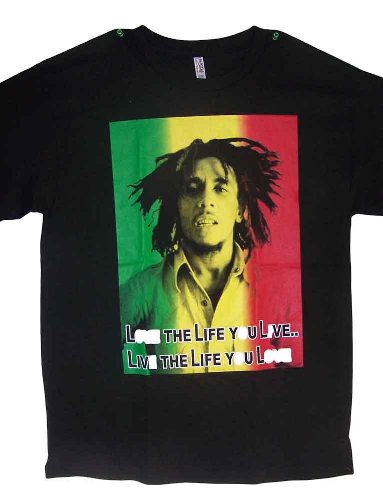 Reggae Rasta Bob Marley Black Cotton T-SHIRTs