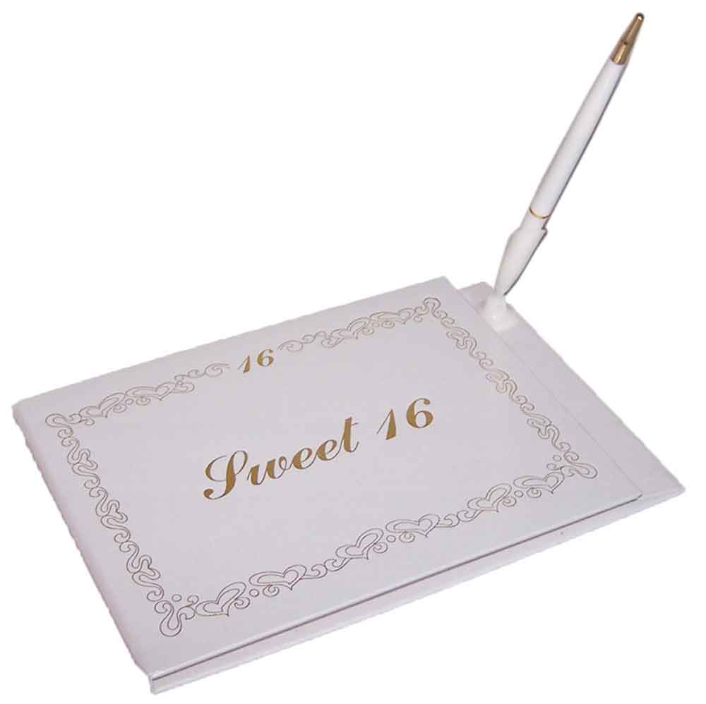 Sweet 16 2 Pc Guest BOOK & Pen Sets - White Color