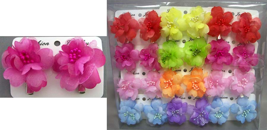 HAIR Accessories Girls Mini HAIR Clips - Silk Flowers  ( # C-071)