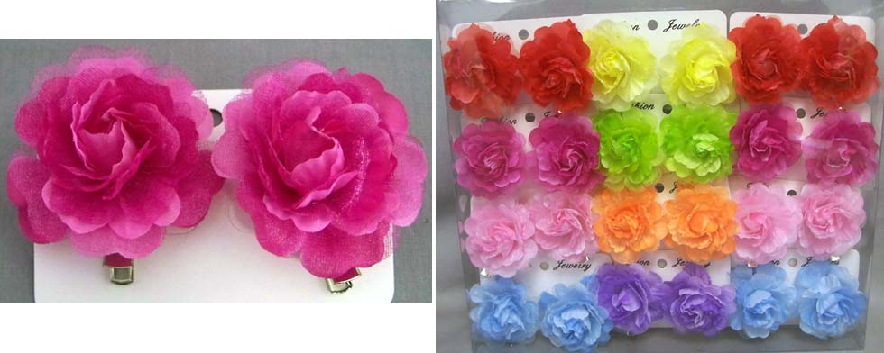 Girls Mini Silk Flowers HAIR CLIPs - Roses ( # C-072)