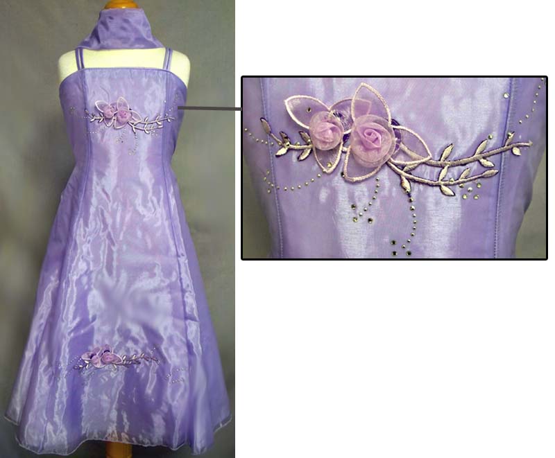 ''Evana II'' Girls Fancy DRESS With Scarf - Lavender  (Sizes: 4-14)