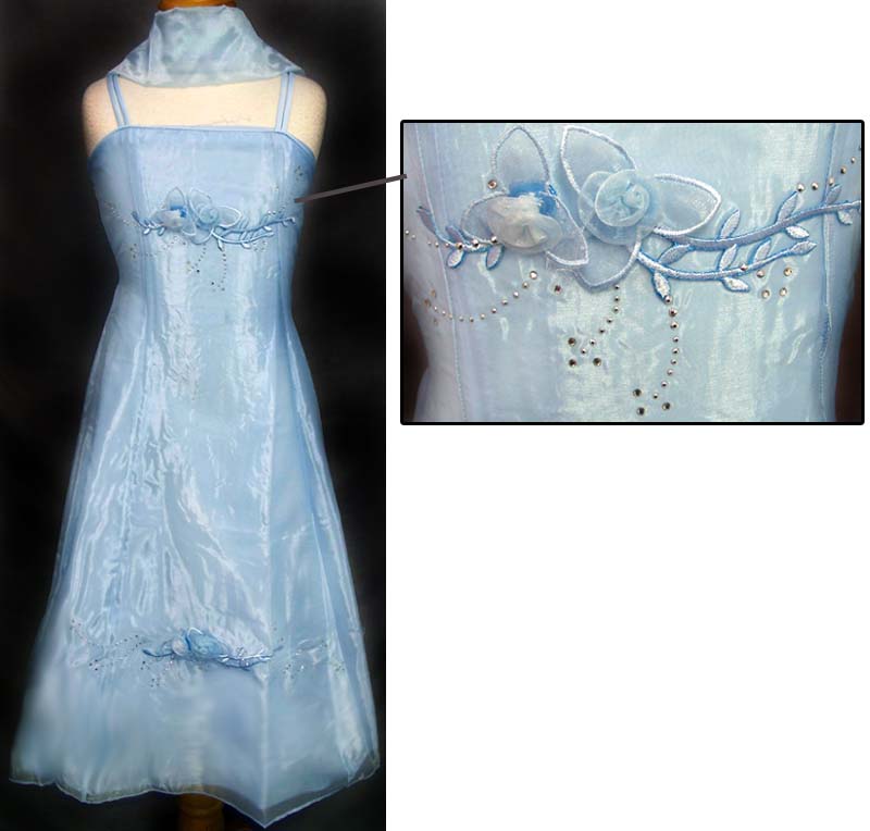 'EVANA II' Girls Fancy Dress With Scarf - Baby Blue ( 4 - 14)