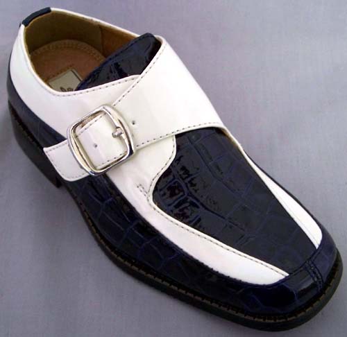 Boys Dress Shoes With Buckle - 2Tone Beige & Blue