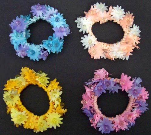 HAIR ACCESSORIES - Floral Pony Tail Holders (#SC-18150-AS)
