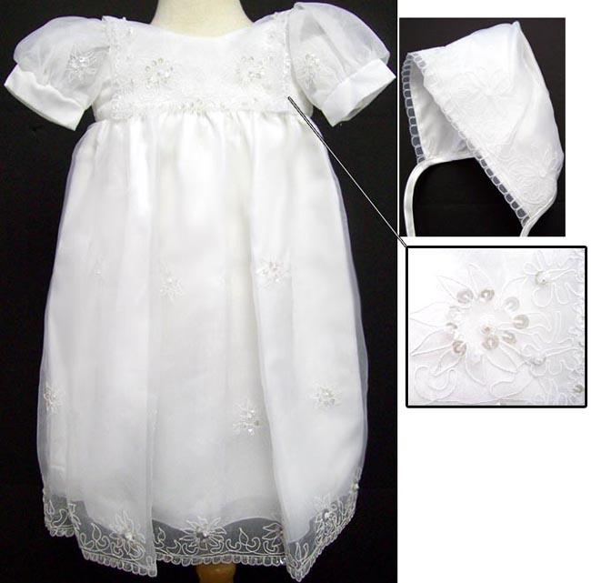 Girls Embellished Christening DRESS With Hat - White Color