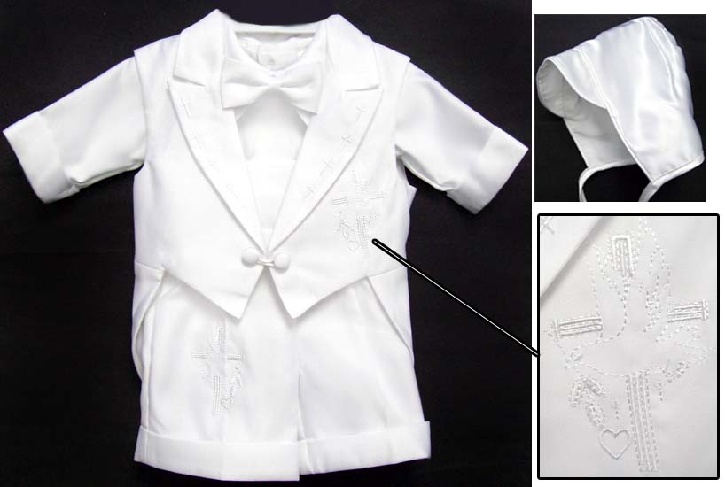 Boys 6Pc Christening SHORT  With Tuxedo Jacket With Tail