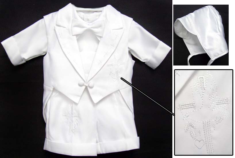 Boys 6Pc Christening Short  With Tuxedo JACKET With Tail