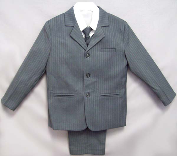 Boys 5Pc Pin-Striped DRESS Suits - Grey - Sizes: 4 -7 ( # 132G)