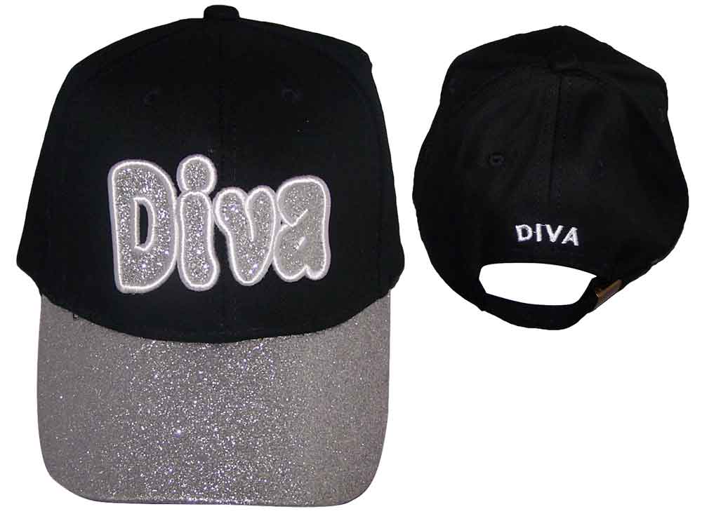 ''Diva''  Embroidered Silver Visor  Baseball Caps For Women