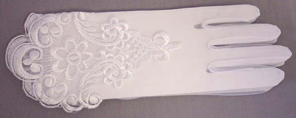 Girls Embroidered White Sheer GLOVES - Sizes: 13 - 16 ( # SN-C)