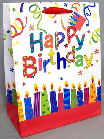 3 Dimensional Designer Style Gift Bags - Happy Birthday (Medium)