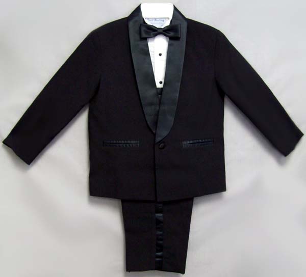 ''ARMANI'' Style Boys 5Pc Black Tuxedo With NO Tail (4-7)