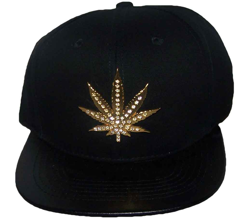 Marijuana Cannabis Rhinestones Baseball Caps - GOLD Leaf