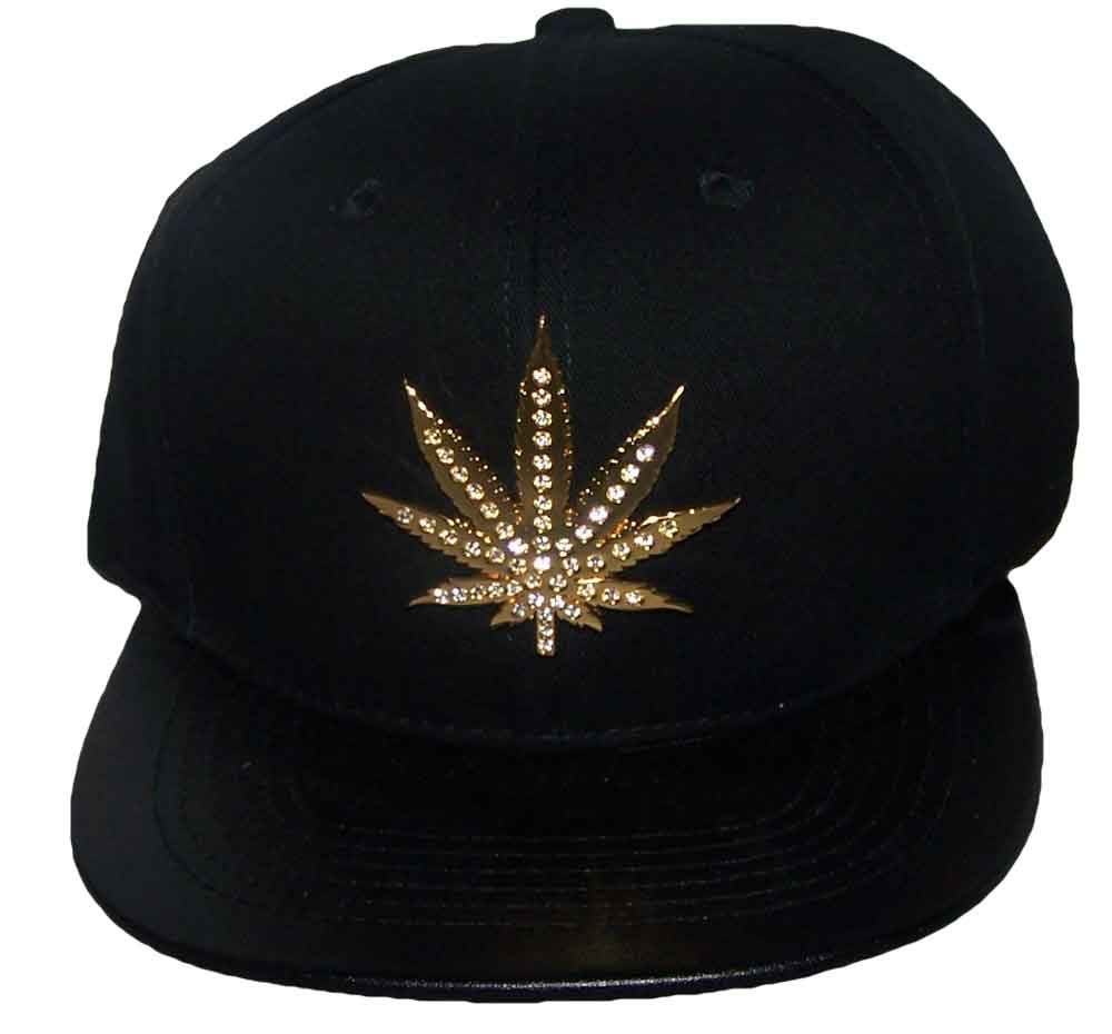 Marijuana Cannabis Rhinestones Baseball CAPS - Gold Leaf