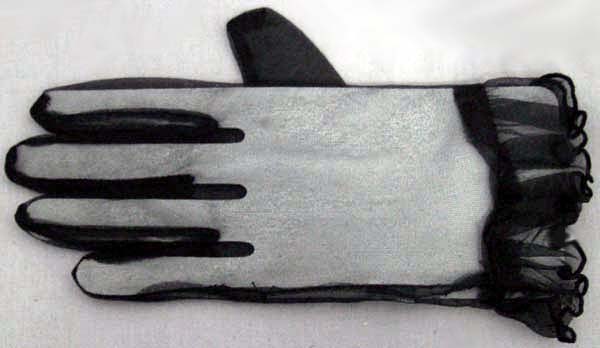 Black Sheer GLOVES With Ruffles - Wrist Length  ( # 2002Ruff)