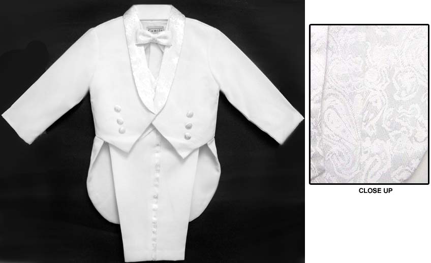 ''Camilo'' 5Pc White Vested Tuxedo With Jacquard: Infant ( # 109W)